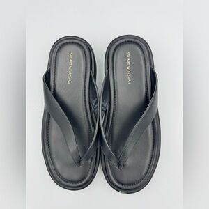 Stuart Weitzman Black Leather Platform Flip Flops